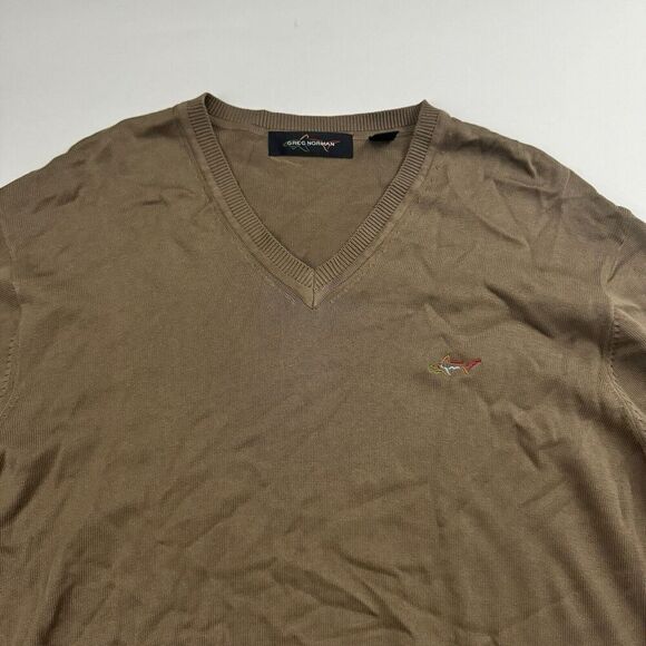 Greg Norman Green/Brown Knit V-Neck Long Sleeve Sweater Size XL Golf Cotton - Picture 6 of 12